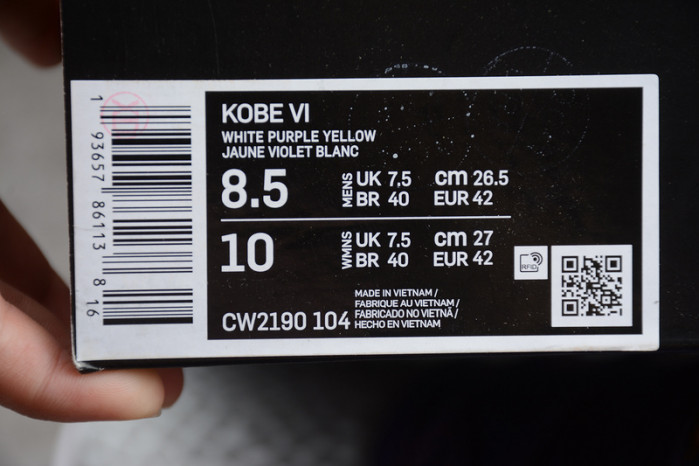 nike kobe 6 vi white/purple-yellow cw2190-104